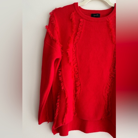 ontwelfth Red Fringey Sweater, Bright Red Knit Crewneck Sweater, Size Medium - Picture 2 of 16